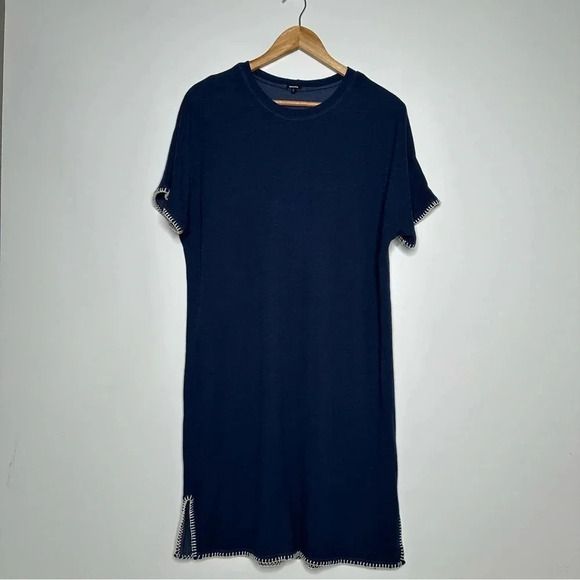 Monrow Revolve Navy Super Soft Blanket Stitch Casual Shirt Dress Size Small - Picture 3 of 12